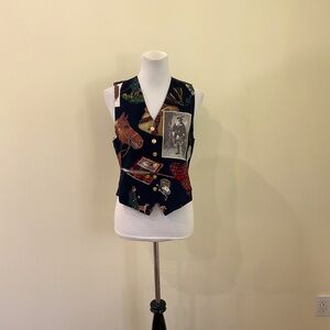 Women’s Liz Claiborne Petite Collection Vintage Style Black Graphic Print Vest